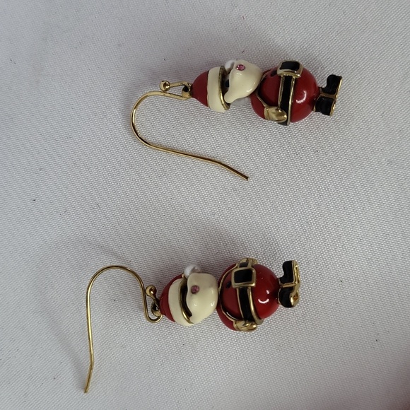 Santa Claus Earrings enamel pearl holiday wear - Picture 5 of 10